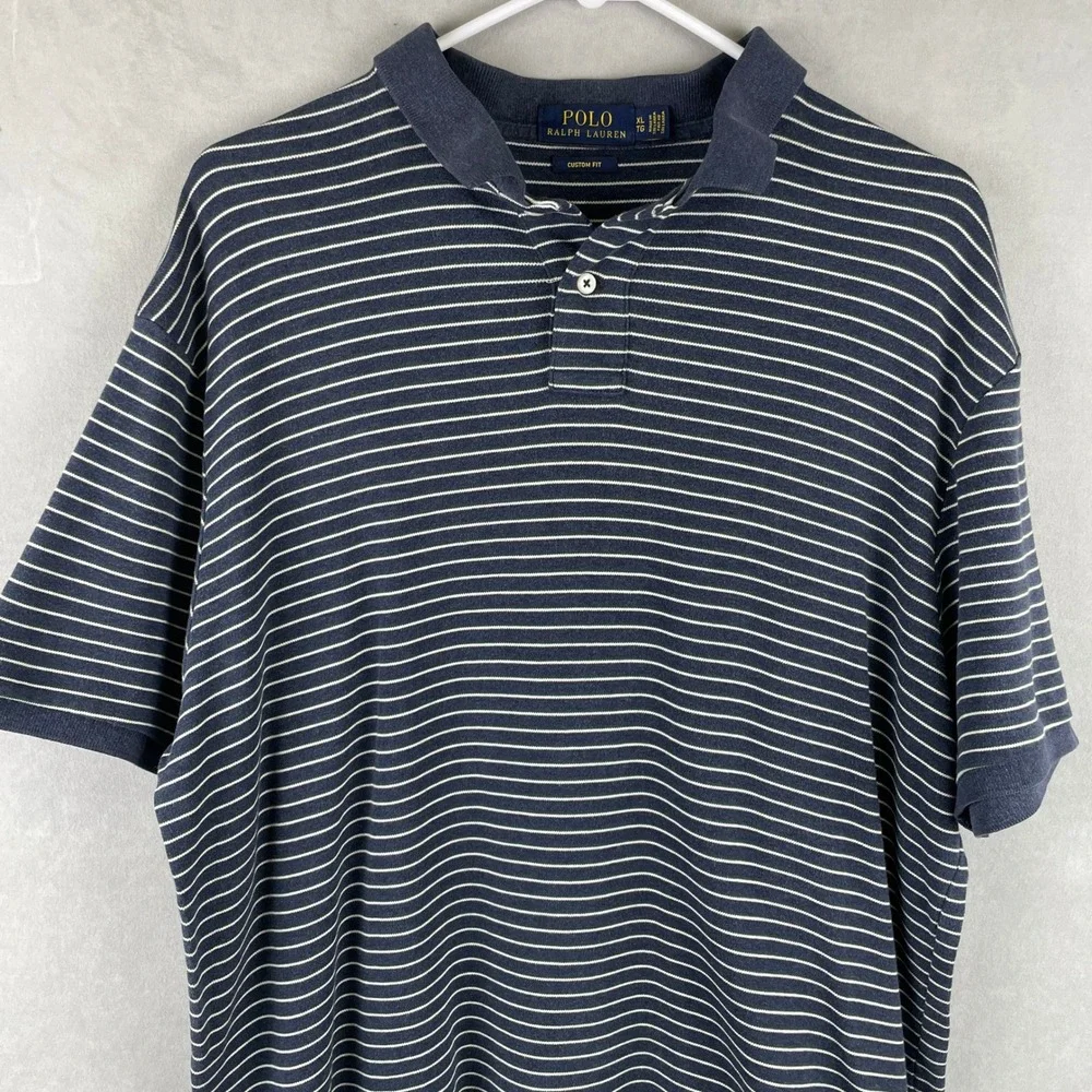 Polo Ralph Lauren Mens XL Custom Fit Striped Preppy Polo Shirt Blue Green Cotton